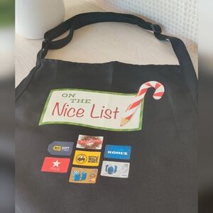 Festive Black “On the Nice List” Apron with Gift Card Print- Unisex